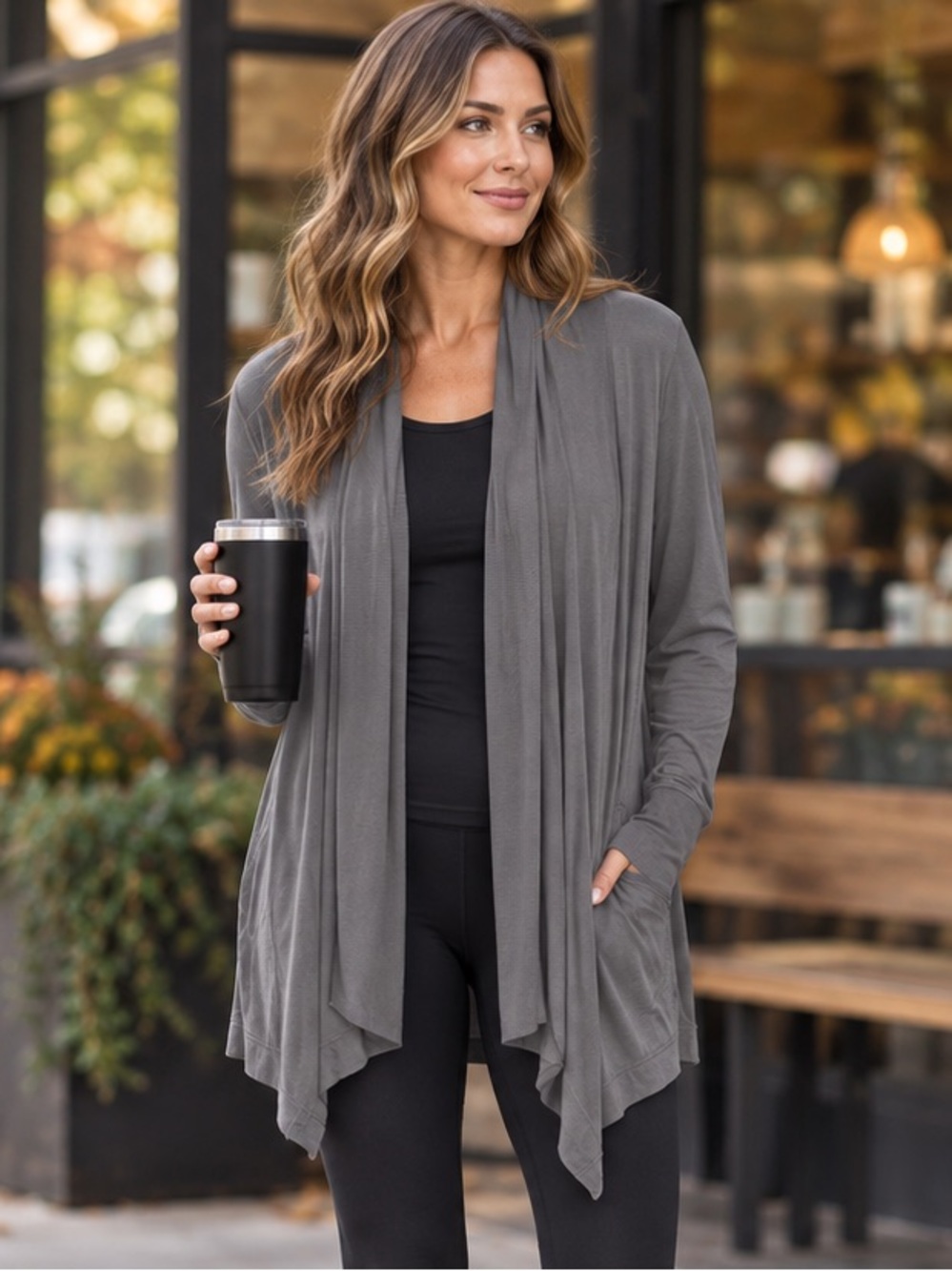 ATHLETA WOMEN’S M CHARCOAL GRAY WATERFALL CARDIGAN